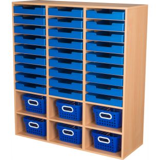 27-Slot Mail And Supplies Center With 27 Trays, 6 Cubbies, And Baskets - Single Color - 1 mail center, 6 baskets