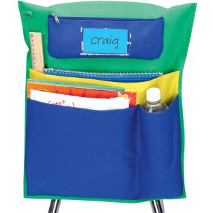 Deluxe Multi-Pocket Chair Pockets with Pencil Case and Water Bottle Holder – 6 Pack – Green/Blue