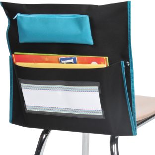 Deluxe Chair Pockets with Pencil Case – 6 Pack – Black/Turquoise