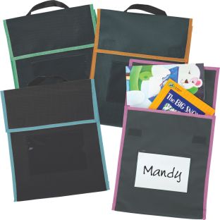Store More® Medium Book Pouches - Black With Neon Trim - Set Of 4